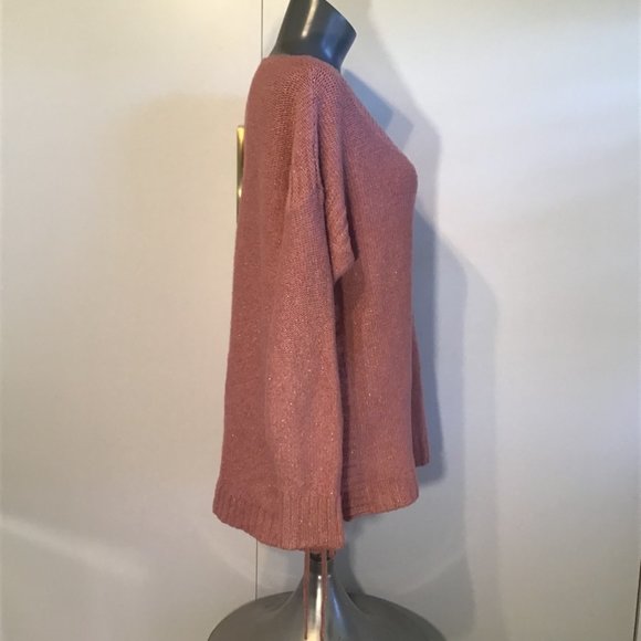 Lucky Brand Glitter Knit Scoop Neck Sweater With Lace Up Detail On Sides Size L - Picture 3 of 11